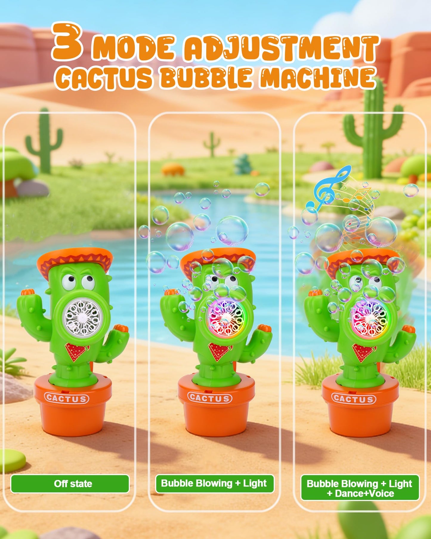 Vodolo Cactus Bubble Machine for Kid, Handheld Automatic Bubble Blower with Lights and Music， Swing Dance Bubble Maker Blower Blaster Outdoor Toys