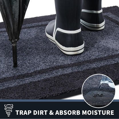 PURRUGS Dirt Trapping Door Mat 20" x 32", Non-Slip Machine Washable Entryway Rug, Entrance Mat, Indoor Front Door Mat, Super Absorbent Entry Rug for Muddy Shoes & Paws, Bluish Grey & Charcoal