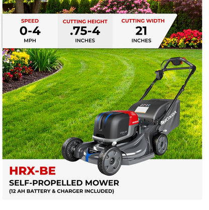 Honda HRX-BE 21-Inch Walk Behind 12 AH Battery Powered Lawn Mower with 2 Battery Bays, Variable Speed Self Propelled Lawn Mower with 2.2 Bushel Capacity, Easy-Off Grass Bag (HRX217YXBEXA6)