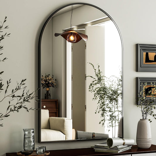 HARRITPURE Arched Wall Mirror 24"x36" – Black Metal Frame Vanity Mirrors for Bedroom, Entryway, Living Room Decor