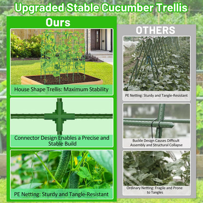 Sunwinx 50x65 Inch Cucumber Trellis for Raised Beds, V-Frame Metal Plant Garden Trellis for Climbing Plants Outdoor with Climbing Netting for Tomato Vegetable Grape Vine Bean Pea Squash