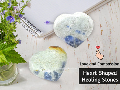 Amazing Gemstone Hackmanite Fluorescent Sodalite Crystal Heart Palm Stone - Pocket Massage Worry Stone for Natural Body Chakra Balancing, Reiki Healing and Crystal Grid