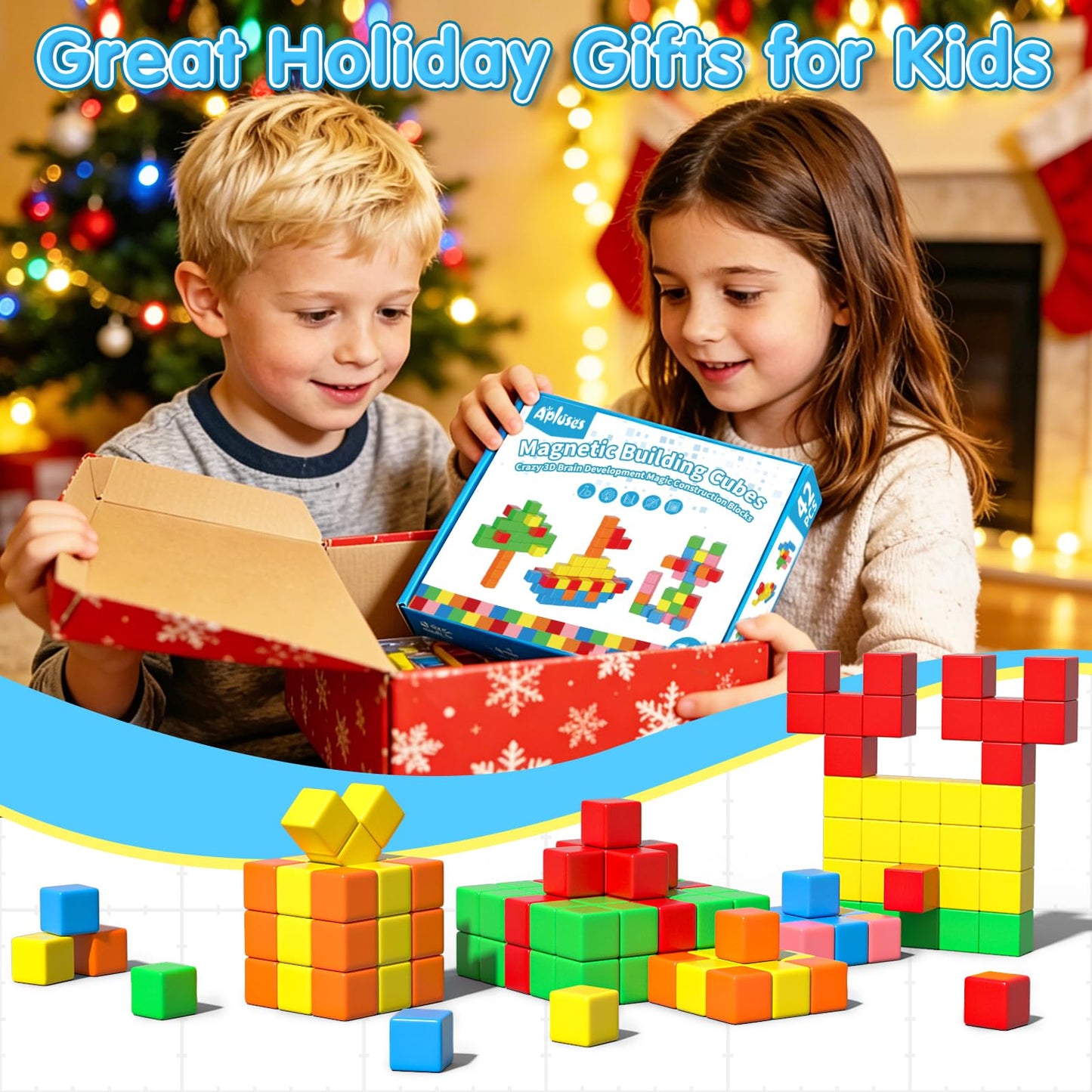 Apluses 42PCS Magnetic Blocks, Gifts for 3 4 5 6 Year Old, Magnet Building Blocks for Toddlers, Girls & Boys, Sensory - Montessori - Autism - Magnetic Toys for Kids Ages 3-5 4-8