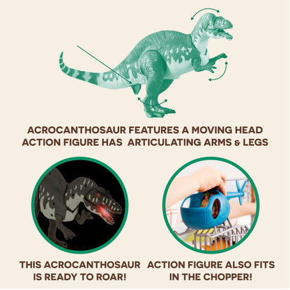 Terra by Battat – 13 Pieces Jungle Expedition Big Playset – Electronic Dinosaur with Light– Up Eyes – Movable Roaring Acrocanthosaurus & Helicopter with 2 Surprise Dinosaur Toys for 3+ Years