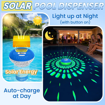 FineBud 2026 Upgraded Pool Chlorine Floater with Thermometer, Digital Screen Pool Chlorine Floater,Solar Pool Chlorine Floaters with Light, Button Control Floating Chlorine Dispenser for Pool (Blue)