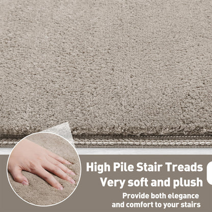 PURE ERA Carpet Stair Treads Ultra Plush 9.5" X 30"Soft Bullnose Indoor Stair Protectors Pet-Friendly Non-Slip Skid Resistant Tape Free Washable Reusable(14 Pieces, Cream Gray)