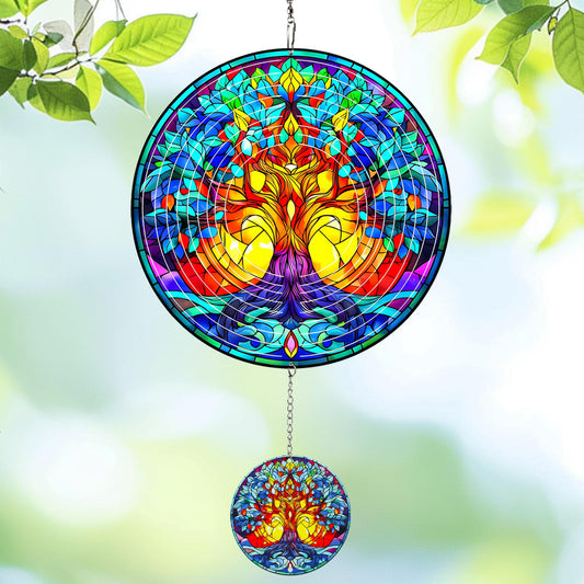 EOBROMD Wind Spinners Outdoor Colorful Tree of Life, 12 inch Laser Cut Metal Art Geometric Pattern Wind Spinners Decor Birthday Gifts for Women, Mom - Hanging Kinetic for Yard, Garden, Patio, Outdoor