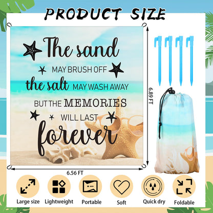 Boao Ocean Theme Beach Blanket Waterproof Sandproof Extra Large Mat 6.56 x 6.89 ft Lightweight Portable for Outdoor Trip Camping with Stakes Storage Bag 1-4 Family Friend Vacation Starfish Sea Shell