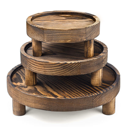 3PCS Wooden Display Risers for Display,Wood Riser Display Pedestal Stand for Home Décor (Rustic Brown,8,6,5'')
