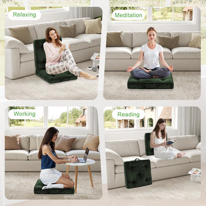 PRIMEPATIO Floor Pillow, 24x24 Tufted Floor Cushion for Adults, Square Large Meditation Cushion Pillow, Green Corduroy Sitting with Handle, Yoga Seating for Tatami, 1Pack