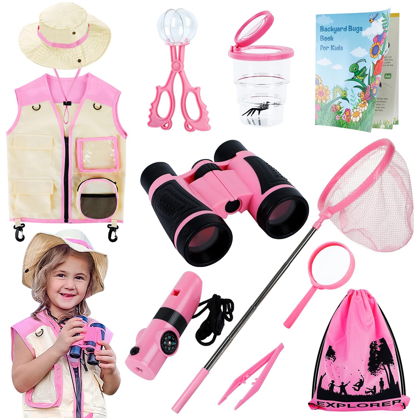 INNOCHEER Toys for Girls Explorer Kit, Bug Catcher Kit for Kids, Birthday Gifts, Summer Toys for 3 4 5 6 7 8+ Year Old Girls, 3 4 5 6 7 8+ Year Old Girl Birthday Gift Kids Outdoor Toys