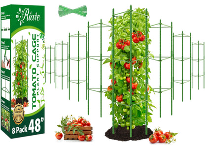 Riare 8 Pack 4 FT Tomato Cages for Garden- 48inches Heavy Duty Garden Stakes, Adjustable Tall Tomato Plant Support Tomato Trellis Cage for Pots, Raised Garden Bed, Climbing Vegetables Plants Flowers