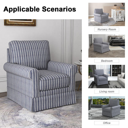 INZOY Swivel Accent Chair Linen Mid Century Modern Chair, Comfy Swivel Barrel Reading Chair, Upholstered Square Chair for Living Room Bedroom Small Spaces, Fully Assembled, Blue Stripe
