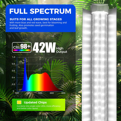 Barrina Plant Grow Lights, 4FT 5000K Full Spectrum Daylight White, 252W(6 x 42W, 1400W Equivalent), T8 LED Grow Light Strips, Growing Lamp Fixture, Plant Lights for Indoor Plants, Greenhouse, 6-Pack