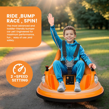 Hetoy Ride on Bumper Car for Toddlers, 12V Battery Cars for Kids W/Parent Remote, 2-Speed, 2 Driving Mode, 360°Spin, Electric Bumping Car with Music & Lights (Orange)