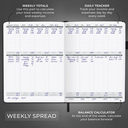 Clever Fox Income & Expense Tracker Large – Accounting & Bookkeeping Ledger Book for Small Business – 2-Year Record Notebook, A4 (Black)
