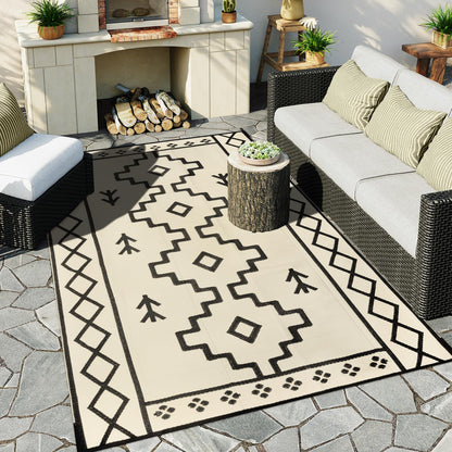 Uphome Outdoor Plastic Straw Rug, 6x9 ft, Reversible Waterproof, Tan Boho Patio & RV Camping Rug for Outside & Indoor Outdoor Use, 6'x9'