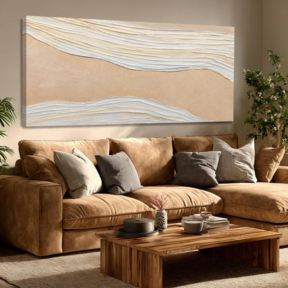 Dolidoteart Beige White Canvas Wall Art, Large Wall Art for Living Room, Hand Painted Abstract Oil Painting, Oversized Horizontal Wall Decor for Bedroom Office, 29x58 Inch