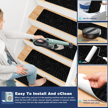 JAYFAN Non-Slip Stair Treads Mat Carpet for Wooden Steps(7/15 Pack), 21.6 x 7.4IN Self-Adhesive, Safety Indoor Stair Runner Mats, Anti Slip Stair Treads for Kids Elders and Dogs Pets