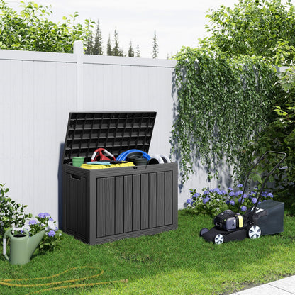 PatioZen 45 Gallon Resin Deck Box, Lockable Patio Outdoor Storage Box for Furniture, Garden Tools and Tools Storage, Waterproof Outside Storage Boxes - Black