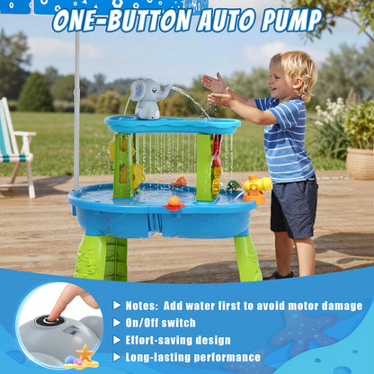 Wee Wonders Water Table Pump with Magnetic Sheet & Rechargeable, Elephant Water Pump Continuous Flow, Outdoor Sand and Water Table Toys Accessories for Toddlers, Summer Beach Toy Gifts for Kids 3-8