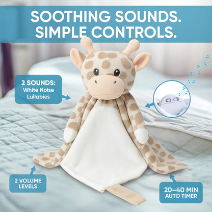 Love By Emi 4 in 1 Baby Lullaby Sleep Soother Toy - Stuffed Animal Sound Machine & Pacifier Holder | Heartbeat White Noise & Music | Plush Giraffe Lovey Sleep Aid Security Blanket (0-3 Years)