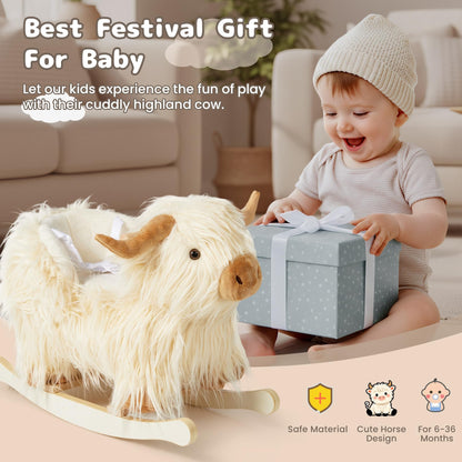 Baby Rocking Horse,Highlander Cattle Toddler Rocking Toy for 1+ Year Old Cute White Cow Stuffed Cow Rocker Toy Rocking Animal for Baby Boys and Girls Nursery/Child Christmas or Birthday Gift