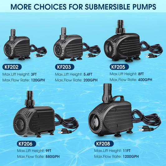 NFESOLAR Submersible Water Pump 1200GPH, Ultra Quiet Submersible Pump with Dry Burning Protection 11ft High Lift for Pond, Fountains, Waterfall, Hydroponics, Aquariums KF208