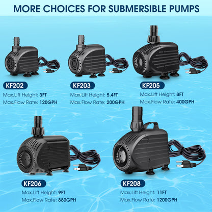 NFESOLAR Submersible Water Pump 880GPH, 60W Ultra Quiet Fountain Pump with Dry Burning Protection 9ft High Lift for Fish Pond, Fountains, Waterfall, Hydroponics, Aquariums KF206