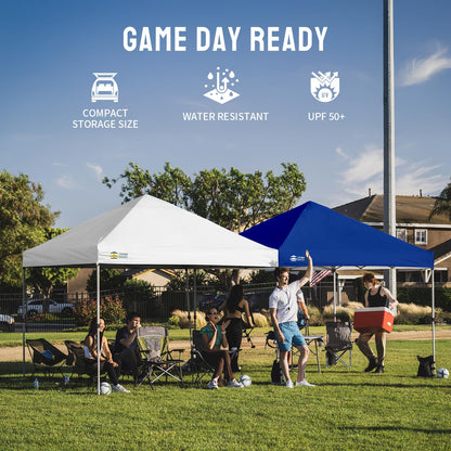 CROWN SHADES 8x8 Pop Up Canopy - Beach Tent with One Push Setup - Easy Outdoor Sun Shade for Events, Parties, Camping - Gazebo with STO-N-Go Cover Bag, Silver Coated Top, White