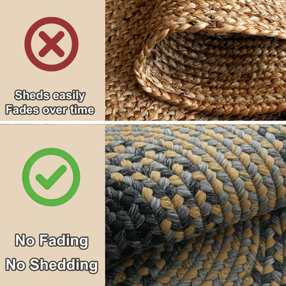 RCTJHOME 2x3 Oval Braided Entryway Rug, Farmhouse Kitchen and Floor Mat for Indoor/Outdoor Use, Door Mat with Anti-Slip Pads for High Traffic Areas, Rope Rug Without Rubber, Brown with Black