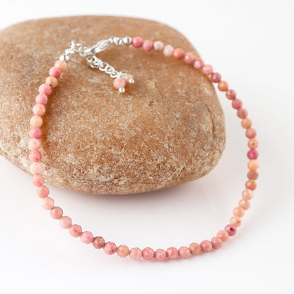 Natural Rhodonite Gemstone Beads Bracelet for Women, Crystal Gems Healing Bracelets, Chakra Stone Bead Bracelets, Yoga Stone Beads Bracelets Meditation Faceted Round bead Size is 3-3.5mm Approx.