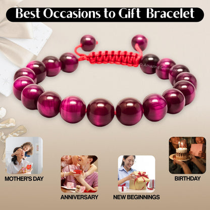 Amazing Gemstone Pink Tiger Eye Bracelet, Gifts For Men & Women - Protection Healing Crystal Bracelet - 8mm Gemstone Beaded Adjustable Bracelet, Pulseras Para Hombres Mujer Stocking Stuffers