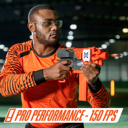 NERF Pro Stryfe X Dart Semi-Auto Blaster, Rechargeable LiPo Battery, 30 AccuStrike Half-Length Darts, 15-Dart Magazine, 150 FPS, Eyewear, 14+ (Amazon Exclusive)