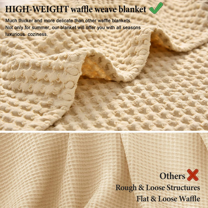PHF 400GSM 100% Washed Cotton Waffle Weave Blanket, Cozy Breathable Skin-Friendly Throw King Size for All Season, Luxury Fall Layer Bedspread for Couch Bed Sofa, Elegant Home Decor,Beige,104"x90"