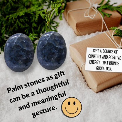 Amazing Gemstone Iolite Crystals and Healing Stones - Large Palm Stone Crystals Piedra - Crystal for Good Luck, Balanced Positive Energy, Meditation - Unique Stocking Stuffers and Gifts for Women, Men