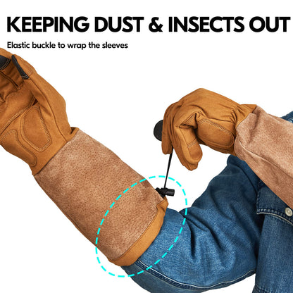Vgo... Men's Extra-Long Leather Gardening Gloves, Gauntlet with Adjustable Cuff, Puncture & Thorn Proof, Touchscreen (SL6592)