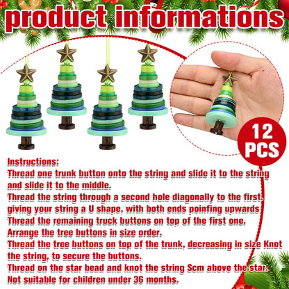 Soulchen 16 Sets Button Winter Ornament Kit Button Christmas Tree Craft DIY Green Hanging Ornament Kit for Home Winter Holiday Party Decoren