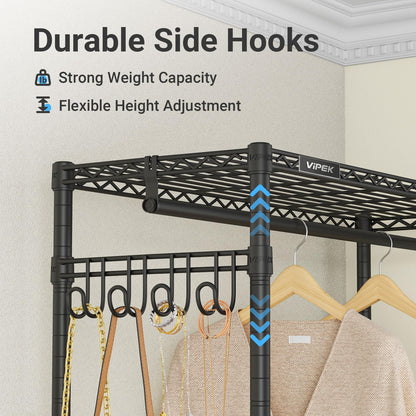 VIPEK R2C Plus Heavy Duty Rolling Garment Rack with Cover Clothing Racks for Hanging Clothes Portable Closets with Adjustable 3 Wire Shelves, Double Rods, Black Rack with Grey Upgraded Polyester Cover