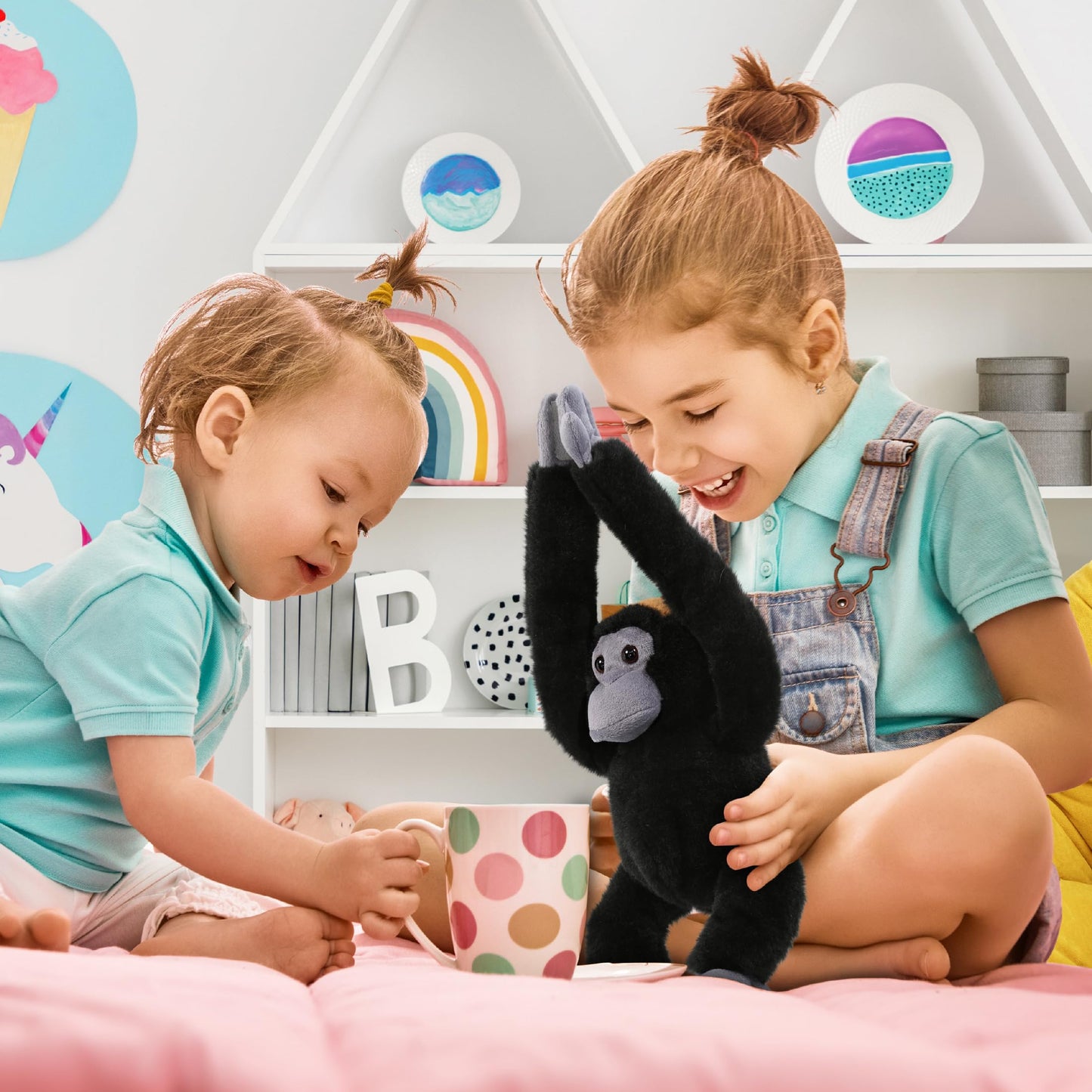 DolliBu Long Arms Hanging Monkey Plush Toy - Super Soft Stuffed Animal Monkey Toy, Cute Plush Wildlife Animal Toys for Kids and Adults - 13 Inches