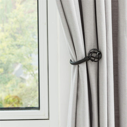 HIKMLK Geometric Industrial Curtain Holdbacks 2pcs, Solid Cast Iron Heavy Duty Curtain Tiebacks for Wall, Side Holder Pull Back Hooks for Drapes Tie Back Home Window Decor (Matt Black)