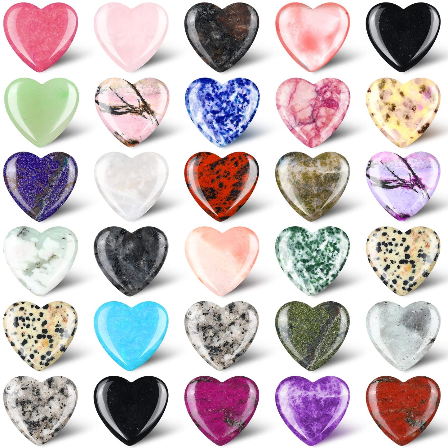 Nuenen 30 Pcs Heart Shape Crystals Bulk 1.2 Inch Gemstone Mother Gift Heart Stone Worry Rocks Quartz Love Wholesale Love Pocket Palm for Valentine's Day Women Mom (Classic Color)