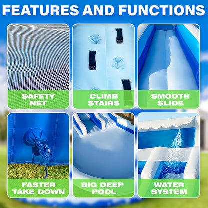 iLink-outer Grade Water Slide Inflatable with Pool for Kids Double Slide with Pool & Blower Water Tube for Kids and Adults, Oxford, Wet Dry Use, Party Gift-(Bule)