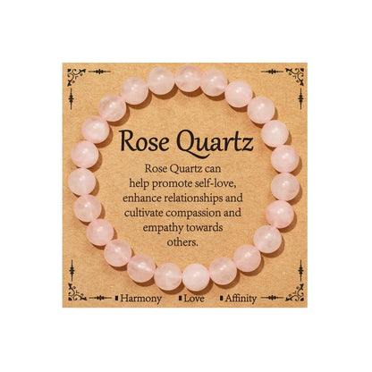 Gnamy Rose Quartz Crystal Beaded Bracelet for Women, Gemstone Bracelet Natural Stone Anxiety Healing Handmade Protection Birthday Christmas Valentines Jewelry Gifts for Best Friend Her Mom Daughter Girlfriend
