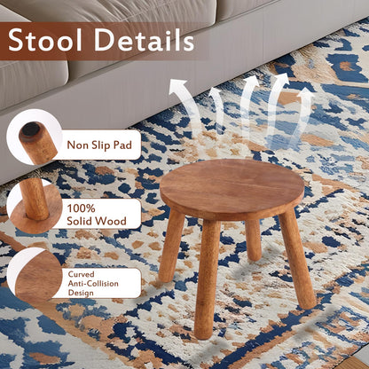 zaowofires Round Solid Wooden Step Stool， Garden Stool，9.3''H,Plant Stool ，Wood Legs Detachable for Plant Stand, Kitchen, Bathroom，Bedroom，Livingroom (Walnut, 9.3inch)