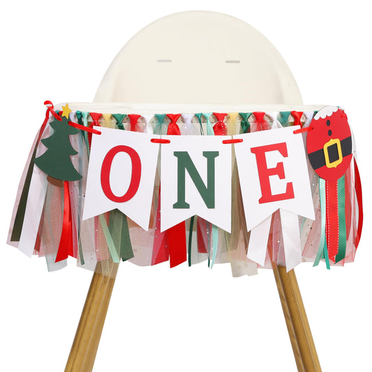 Christmas 1st Birthday High Chair Banner - My First Christmas Highchair Banner, Best Christmas Tree One Birthday Party Supplies, Santa Party Decorations for Baby, Holiday Cake Smash Photo Props