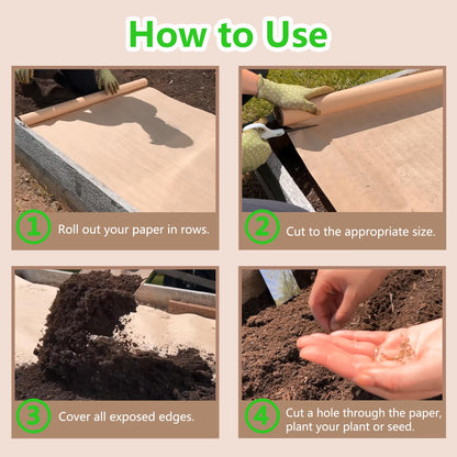 Biodegradable Weed Barrier, 4 x 100 Ft Heavy Duty Garden Paper Biodegradable Landscape Fabric Paper Garden Mulch Rolls Weed Barrier for Weeds, Paper Mulch Rolls Garden Paper for Outdoor Garden Lawn