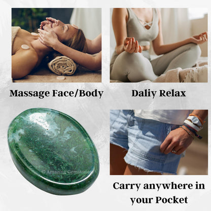 Amazing Gemstone Moss Agate Worry Stone Crystals and Healing Stones - Worry Stones for Stress Relief Gifts - Piedra Crystal Fidget for Meditation, Calming, Relaxation
