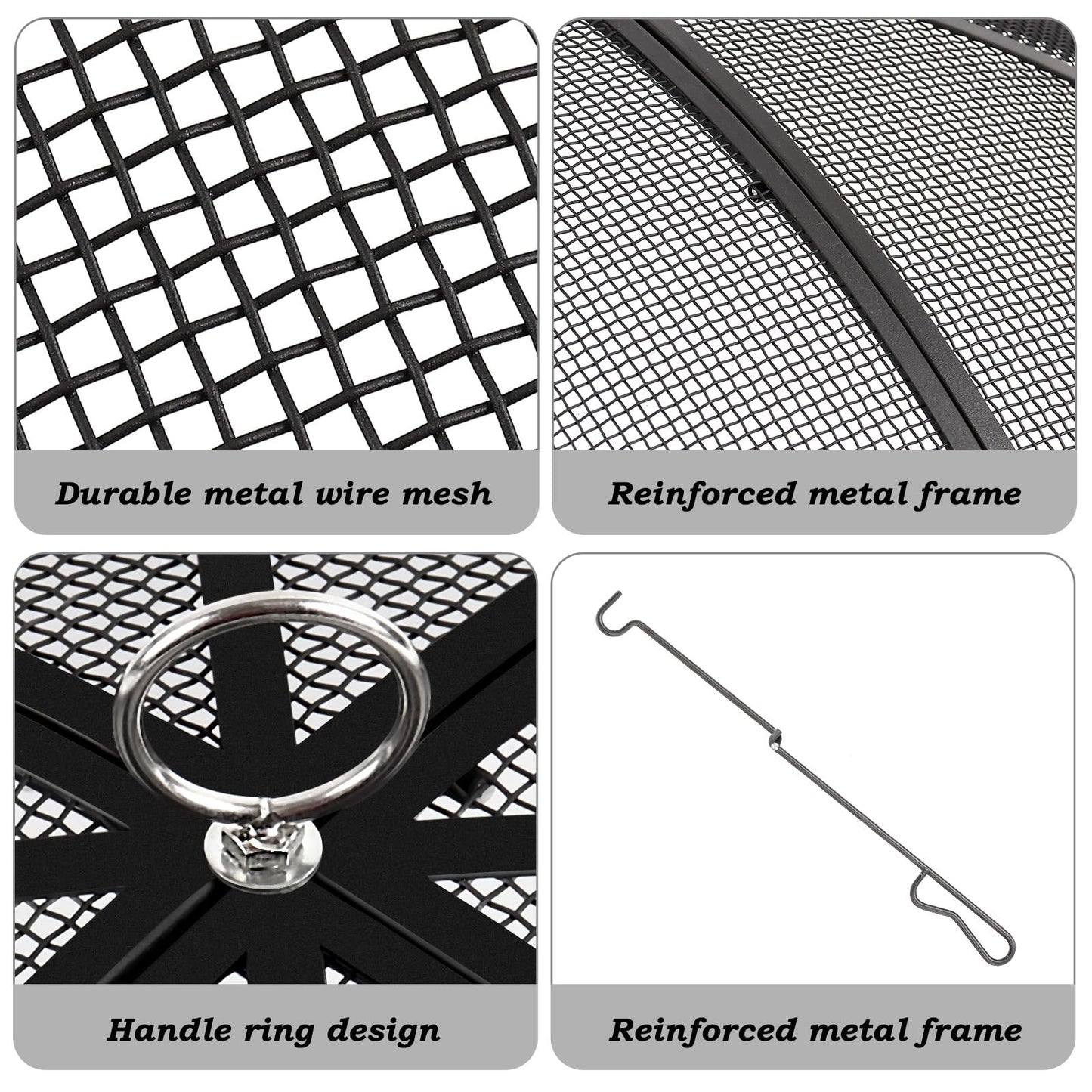 Fire Pit Spark Screen, 40 Inch Diameter Fire Pit Screen with Handle & Poker,Heavy Duty Metal Mesh Fire Pit Screen,Fire Pit Lid for Outdoor/Beach/RV Camping/Backyard