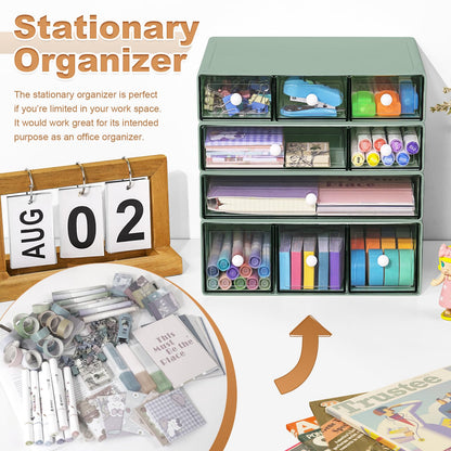 MYKASEN Desk Organizer with 9 Drawers, 4 Tier Plastic Stackable Storage Drawers for Desk Storage, Office Stationary Makeup Organizer Suit for Home, Office and School